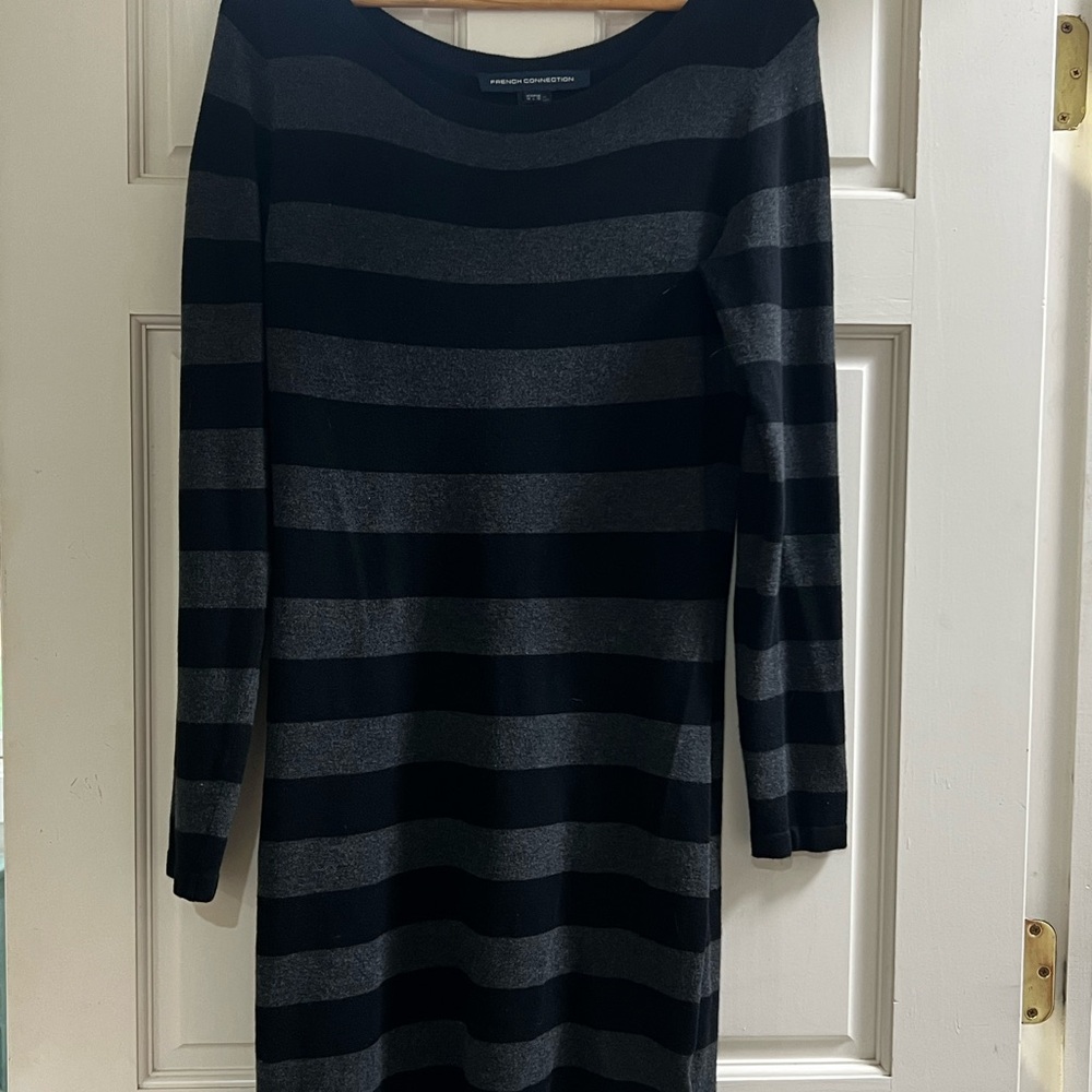 French Connection Black and Gray Long Sleeve Dress